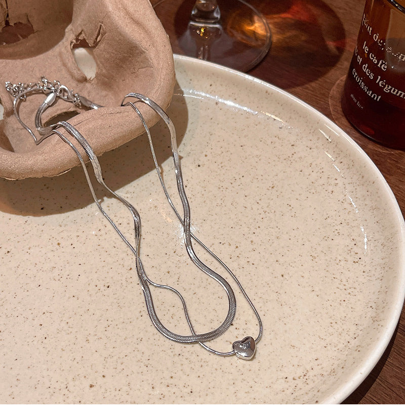 Necklace Cold Style Simple Double Layered Love Clavicle Chain XNX1649