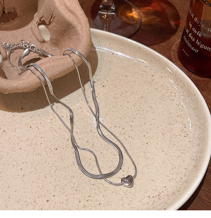 Necklace Cold Style Simple Double Layered Love Clavicle Chain XNX1649