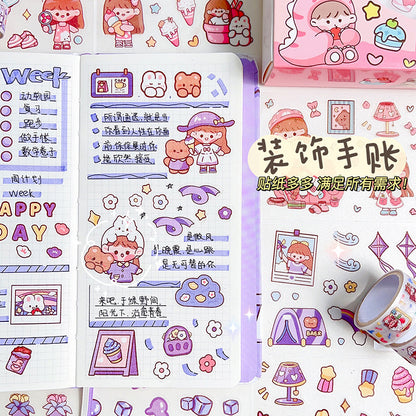 Sticker Roll Set Stiker Momo Korea Box Isi 9 Lembar 5 Tape Karakter Kartun 2D Dekorasi Scrapbook