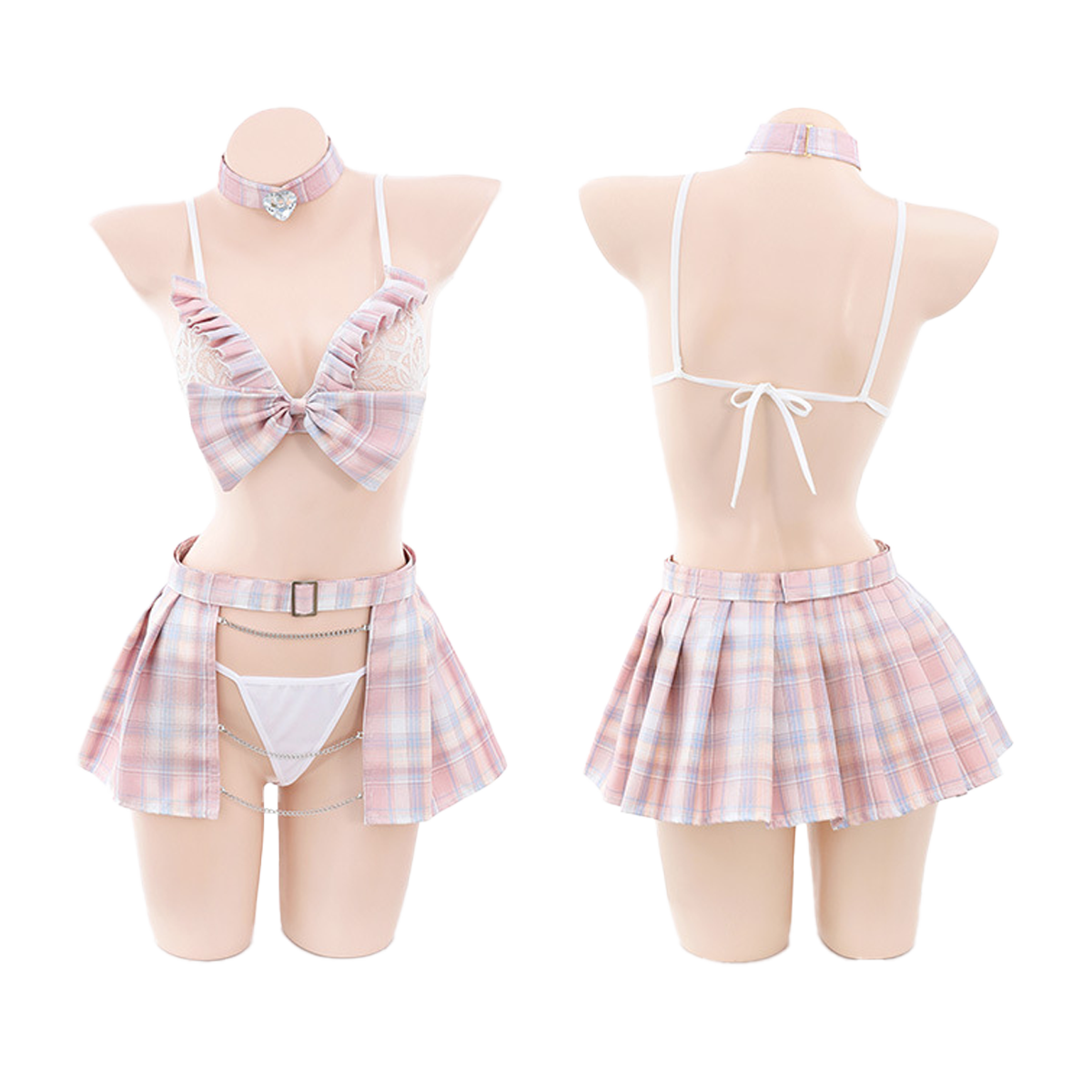 Lingerie Costume Student Two Pieces Transparent Chest Open Front Skirt ZU2313