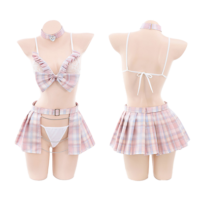 Lingerie Costume Student Two Pieces Transparent Chest Open Front Skirt ZU2313