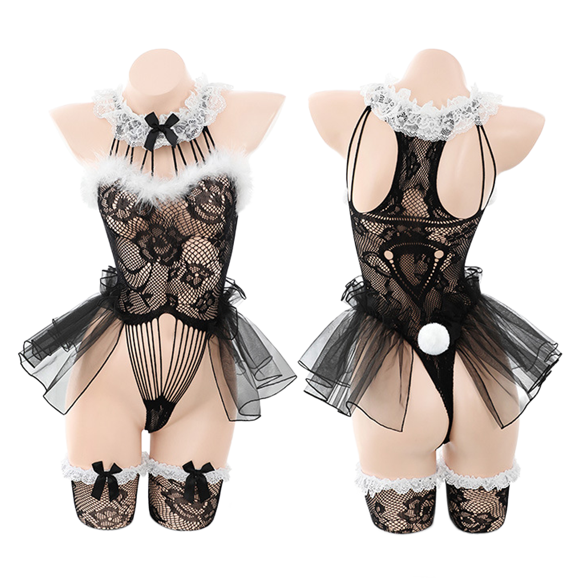 Lingerie Costume Rabbit Teddy Bodystocking Fur Top Skirt ZU6794