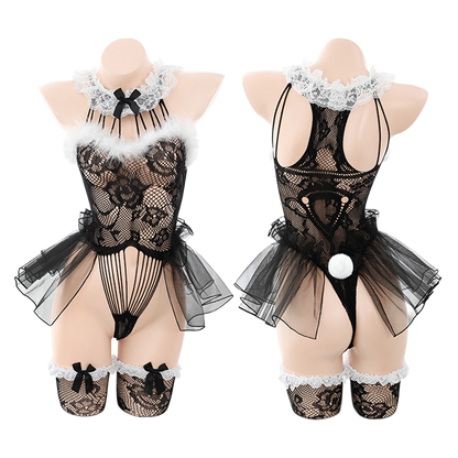 Lingerie Costume Rabbit Teddy Bodystocking Fur Top Skirt ZU6794