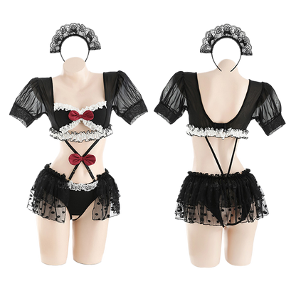 Lingerie Teddy Dual Tone Lace Bow Knot Skirt ZU6834