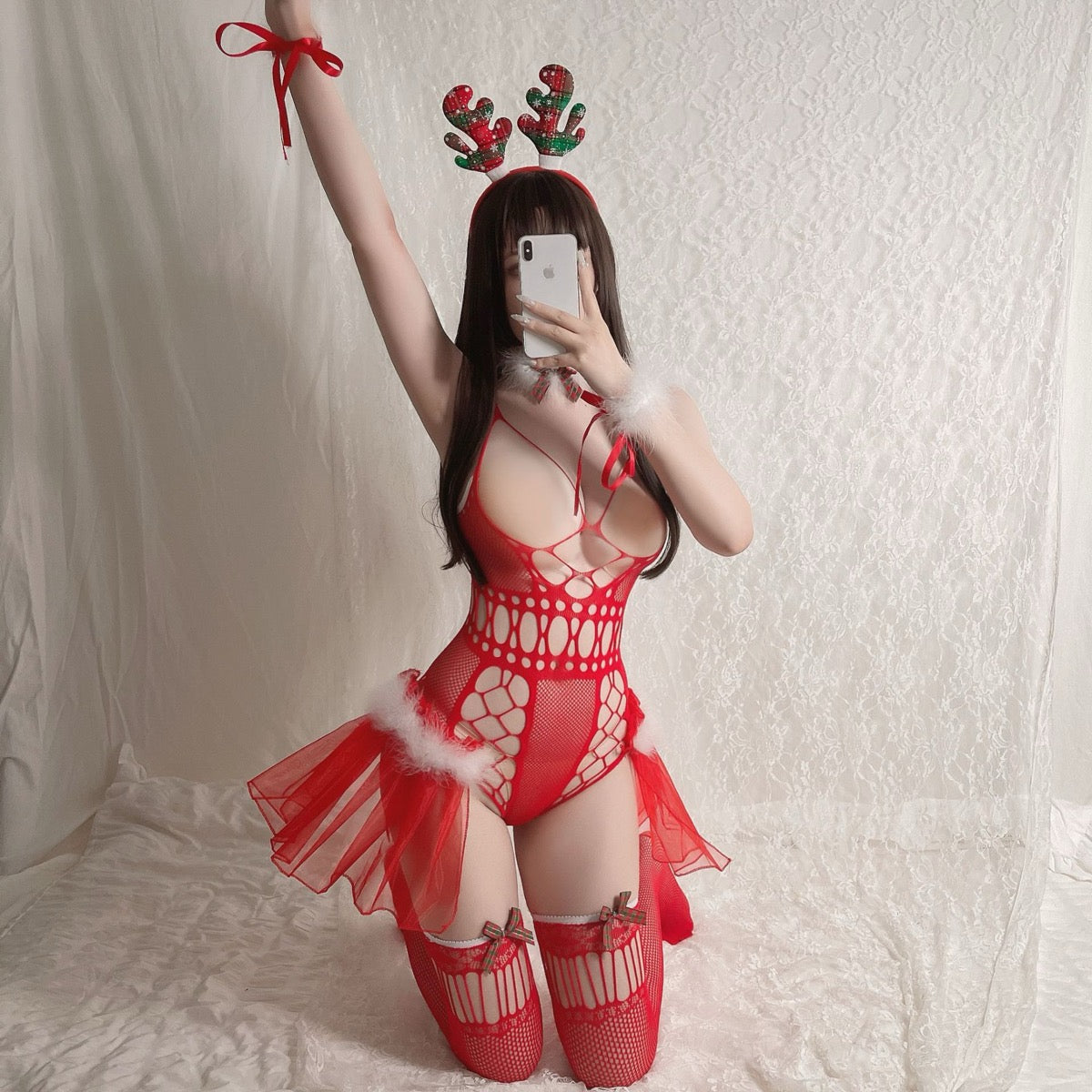 Lingerie Costume Christmas Bodystocking Teddy Open Chest ZU7446