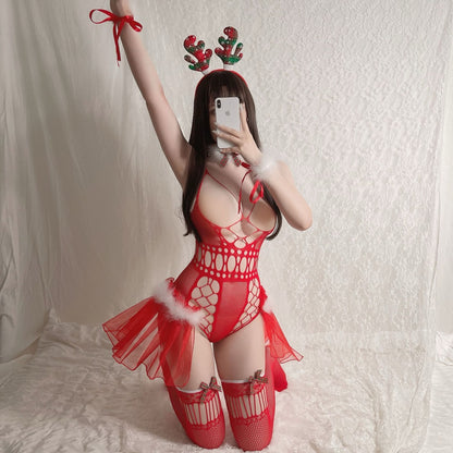 Lingerie Costume Christmas Bodystocking Teddy Open Chest ZU7446