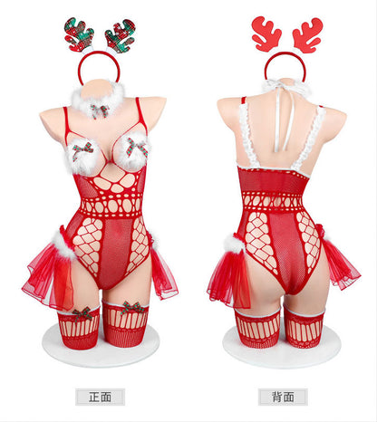 Lingerie Costume Christmas Bodystocking Teddy Open Chest ZU7446