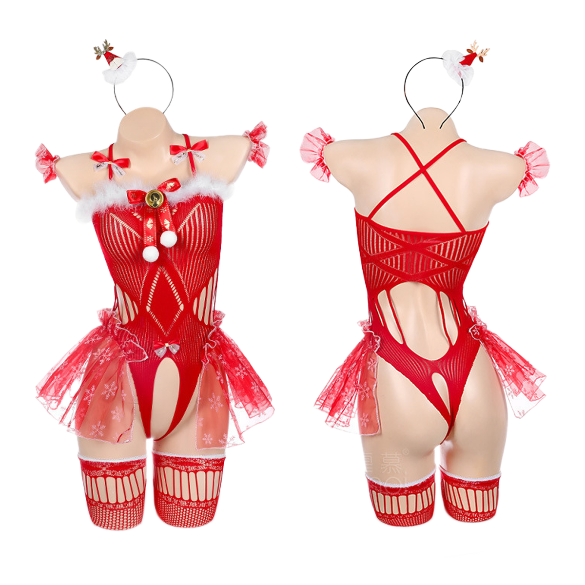 Lingerie Costume Christmas Teddy Bodystocking Fur ZU7449