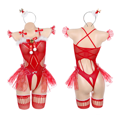 Lingerie Costume Christmas Teddy Bodystocking Fur ZU7449