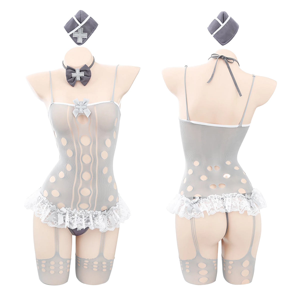 Lingerie Costume Nurse Bodystocking Lace Hem ZU7494