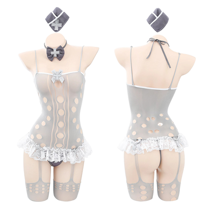 Lingerie Costume Nurse Bodystocking Lace Hem ZU7494