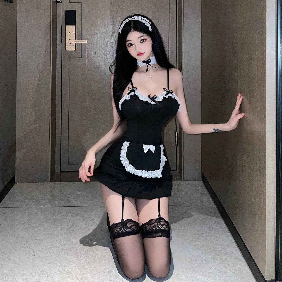 Lingerie Costume Maid Babydoll Dual Tone Lace ZUP129