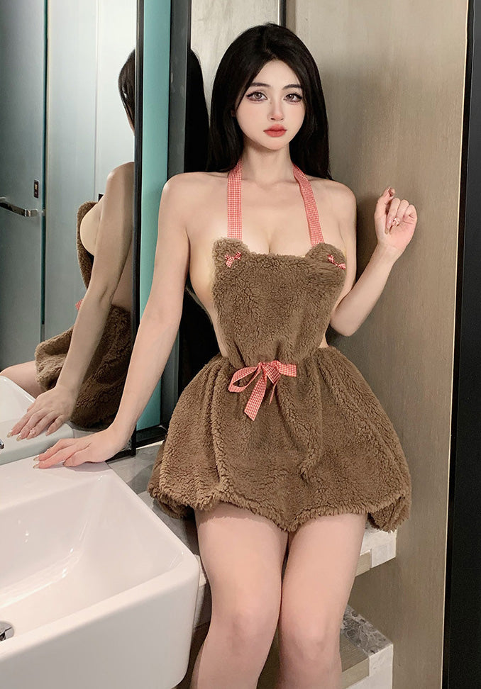 Lingerie Costume Bear Babydoll Fur Halter ZUP382