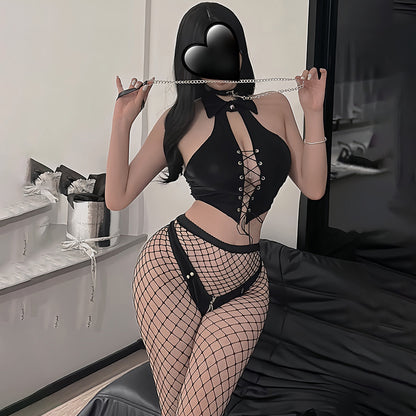Lingerie Two Pieces Strings Chest Zipper Below ZUV067