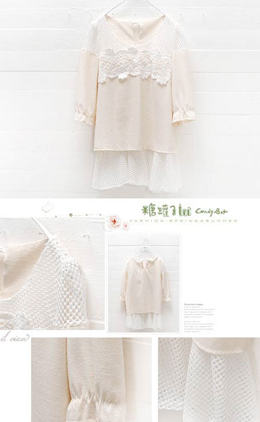 Shirt Fake Two Piece Mesh Cotton Loose