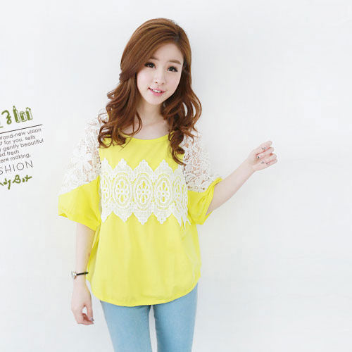 Short Sleeved Cotton Lace T-Shirt