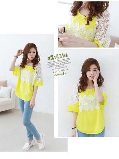 Short Sleeved Cotton Lace T-Shirt