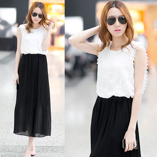 Black White Sleeveless Long Dress