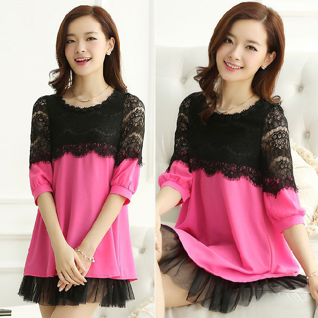 Korean Chiffon Lace Half Sleeved Dress