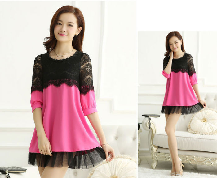 Korean Chiffon Lace Half Sleeved Dress