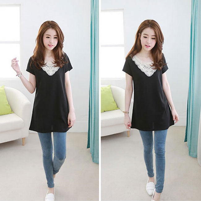 T-Shirt Short Sleeved Lace Neck