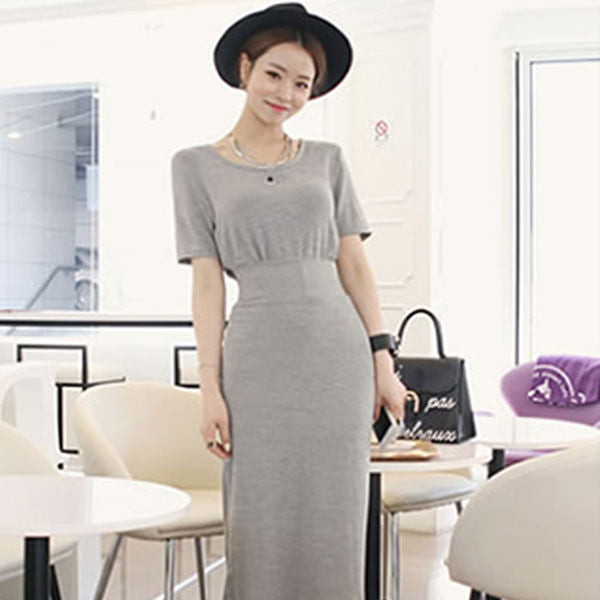 Short Sleeved Hollow Back Korean Top and Skirt