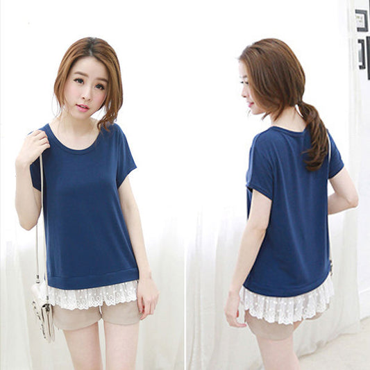 T-Shirt Short Sleeved Lace Bottom