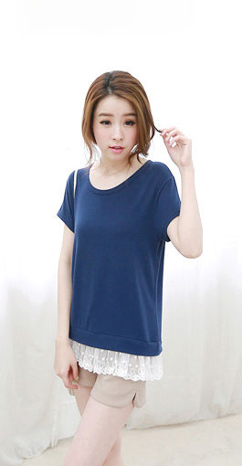 T-Shirt Short Sleeved Lace Bottom