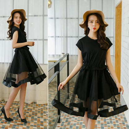 Dress Black Fake Two Piece Korean