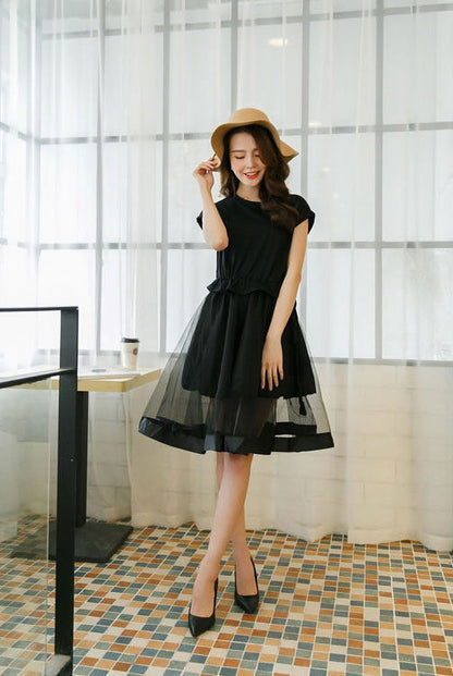 Dress Black Fake Two Piece Korean