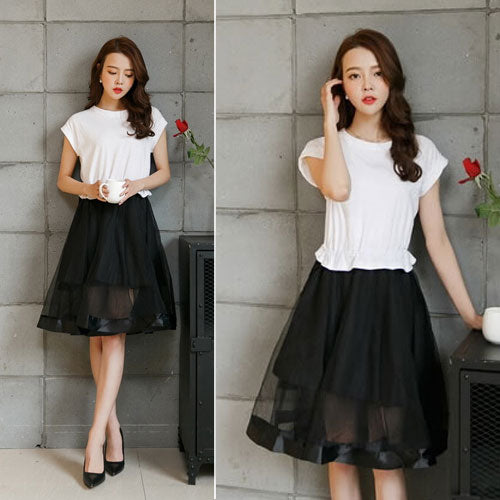 Black Fake Two Piece Korean Dress