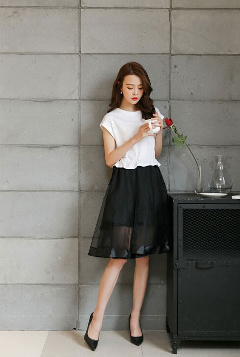 Black Fake Two Piece Korean Dress