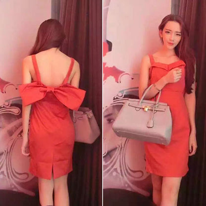 Sleeveless Back Bow Slim Korean Dress