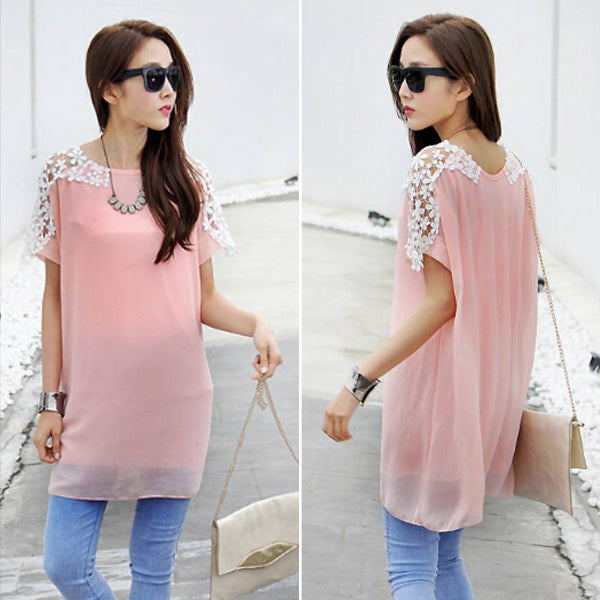 T-Shirt Lace Short Sleeved Loose