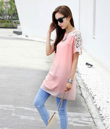 T-Shirt Lace Short Sleeved Loose