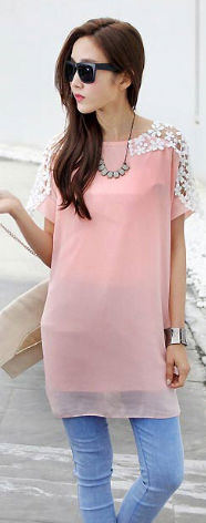 T-Shirt Lace Short Sleeved Loose