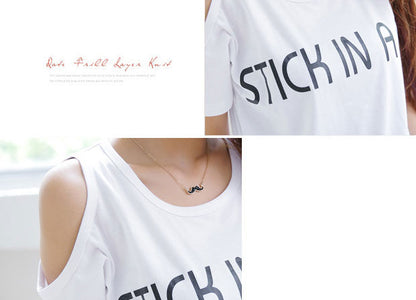 T-Shirt Letters Short Sleeved Dew Shoulder