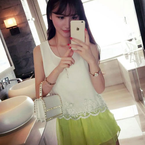 Shirt Sleeveless Lace Bottom