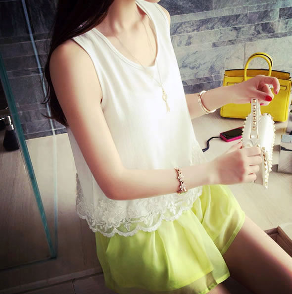 Shirt Sleeveless Lace Bottom