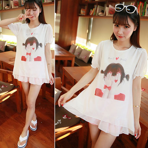 Shirt Shy Girl Puff Short Sleeved Chiffon Layer