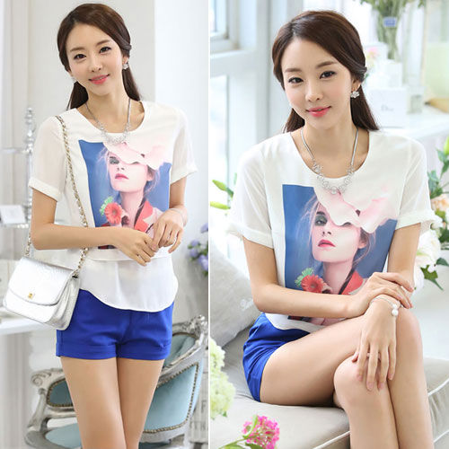 T-Shirt Lady Short Sleeved Korean Chiffon