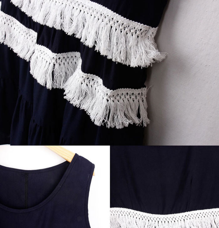 Shirt Blue Sleeveless Tassel Summer