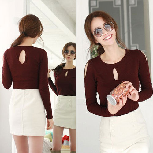 Shirt Hollow Long Sleeved Slim