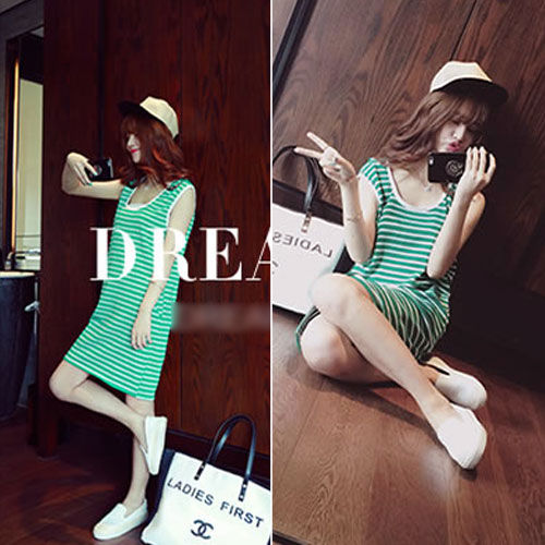 Striped Sleeveless Hooded Cotton Dress