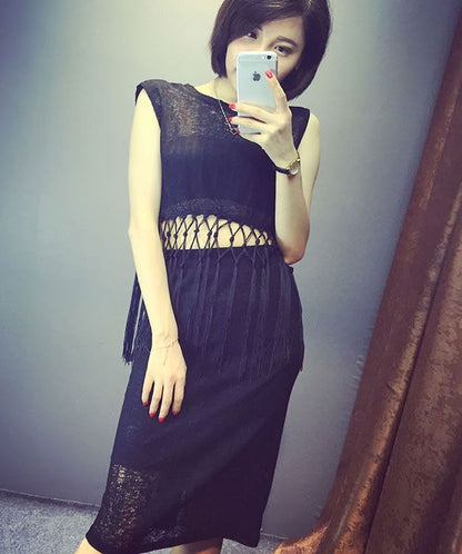 Sleeveless Fringed Top and Long Skirt Set