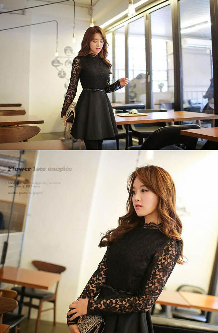 Lace Long Sleeved Korean Dress