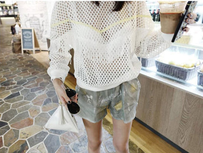 T-Shirt Net Fringed Long Sleeved