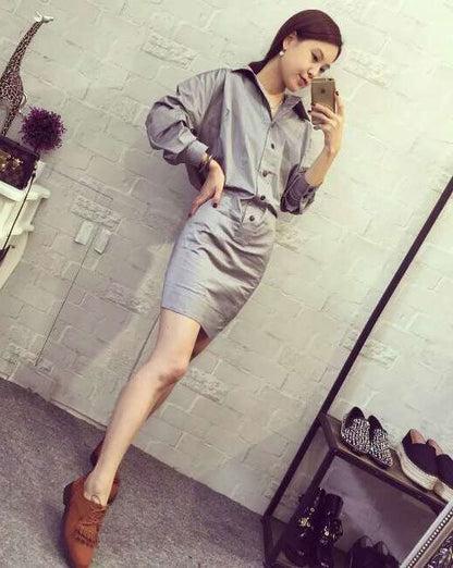 Long Sleeved Collar Hip Dress