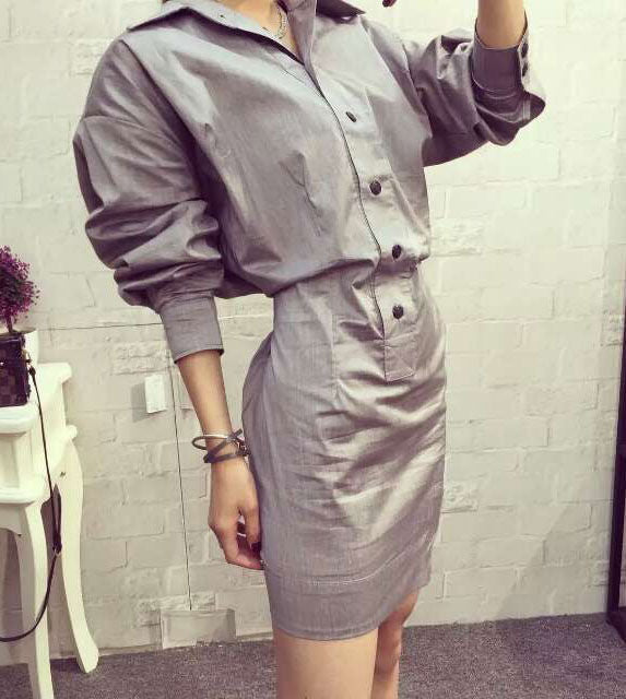 Long Sleeved Collar Hip Dress