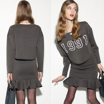 Leisure Suit Long Sleeved Top and Flounced Skirt